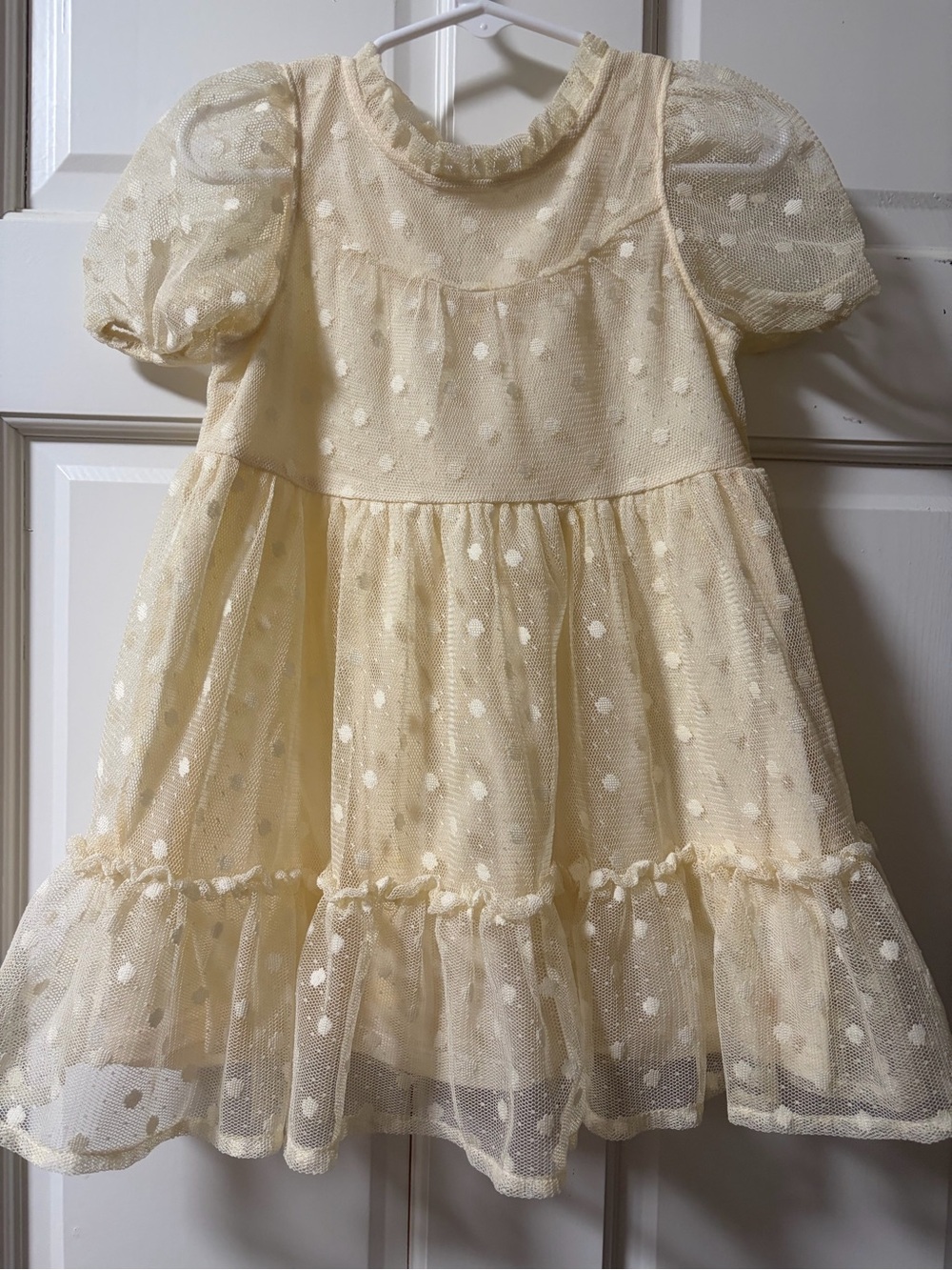 art class Cream Dot Tulle Puff Sleeve Dress